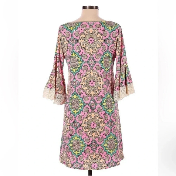 Anthropologie Judith March Pink Crochet Sleeve Hippie Boho Vibes Dress Size Med - Picture 3 of 3